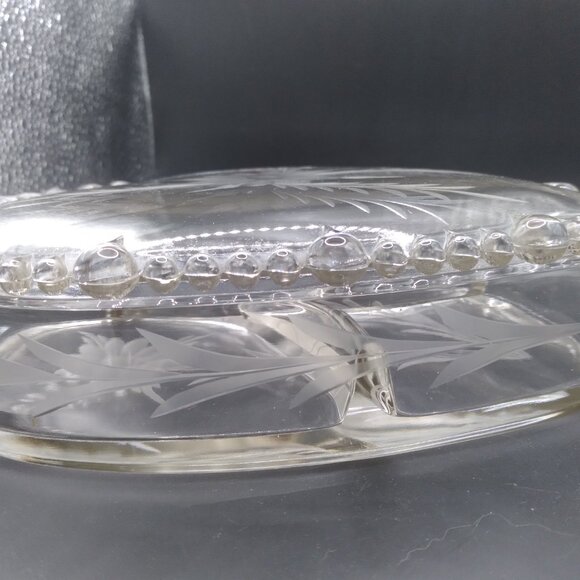 Vintage Paden City Glass Covered Dish Etched Flowers Jewelry Trinket Box Jewelry - Picture 4 of 9